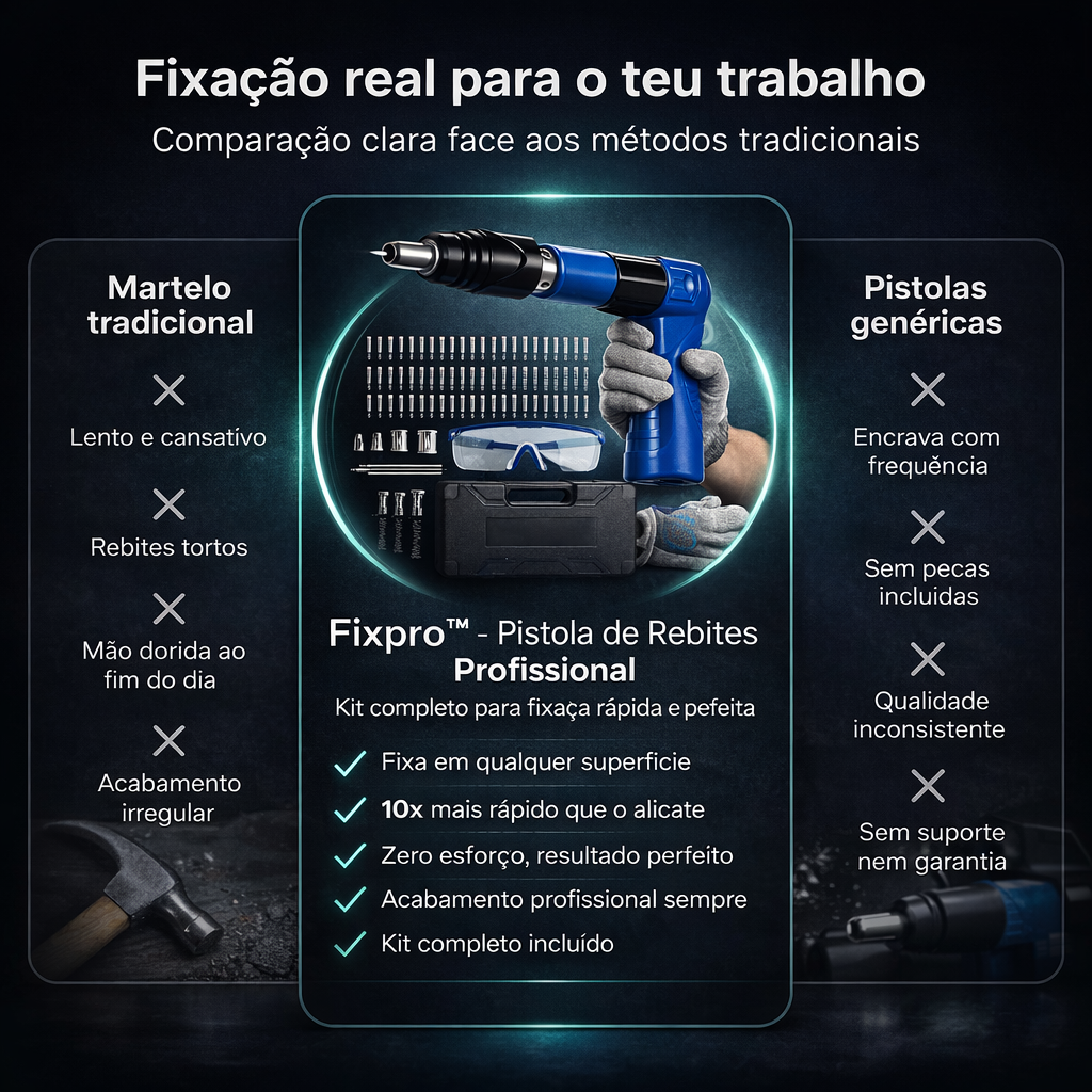 Fixpro™- Pistola para Fixar Rebites + Óculos + Luvas de Proteção D' Brinde!🔥