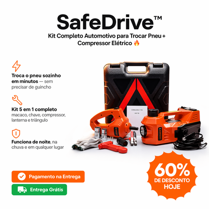 SafeDrive™ - Kit Completo Automotivo para Trocar Pneu + Compressor Elétrico 🔥