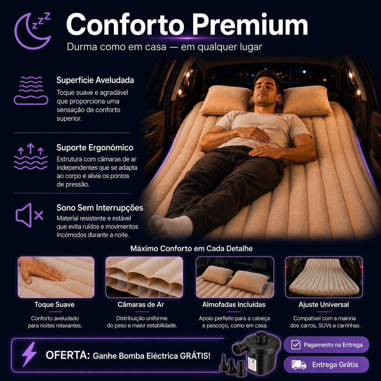 🛏️ CarBed Pro™ - Cama Inflável para carro + Bomba Eletrica de Brinde🔥