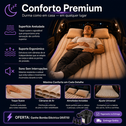 🛏️ CarBed Pro™ - Cama Inflável para carro + Bomba Eletrica de Brinde🔥