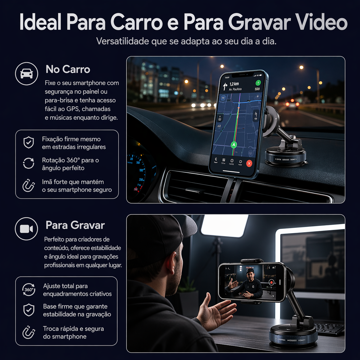 NovaMag™ - Suporte Magnético Profissional 360°