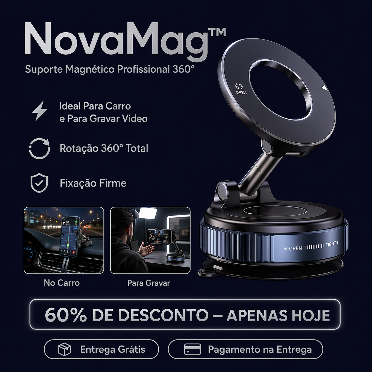 NovaMag™ - Suporte Magnético Profissional 360°