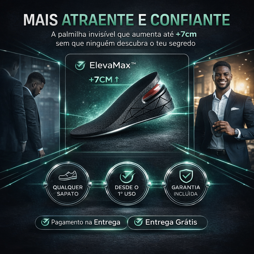 ElevaMax™ – Palmilha aumenta Altura+ Confiante e Atraente