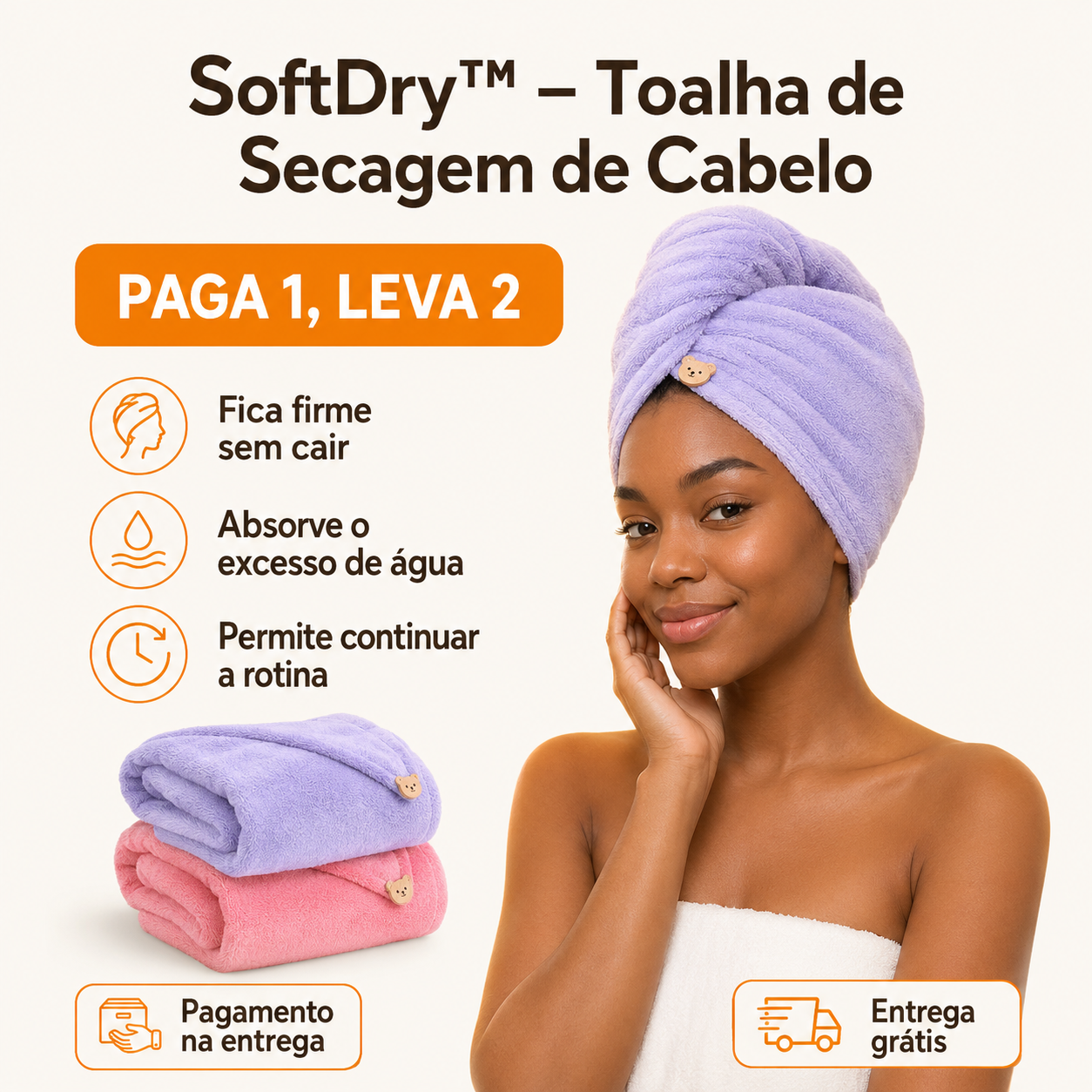 SoftDry™ – Toalha de Secagem de Cabelo + PAGUE 1 E LEVE 2, SOMENTE HOJE! 🔥