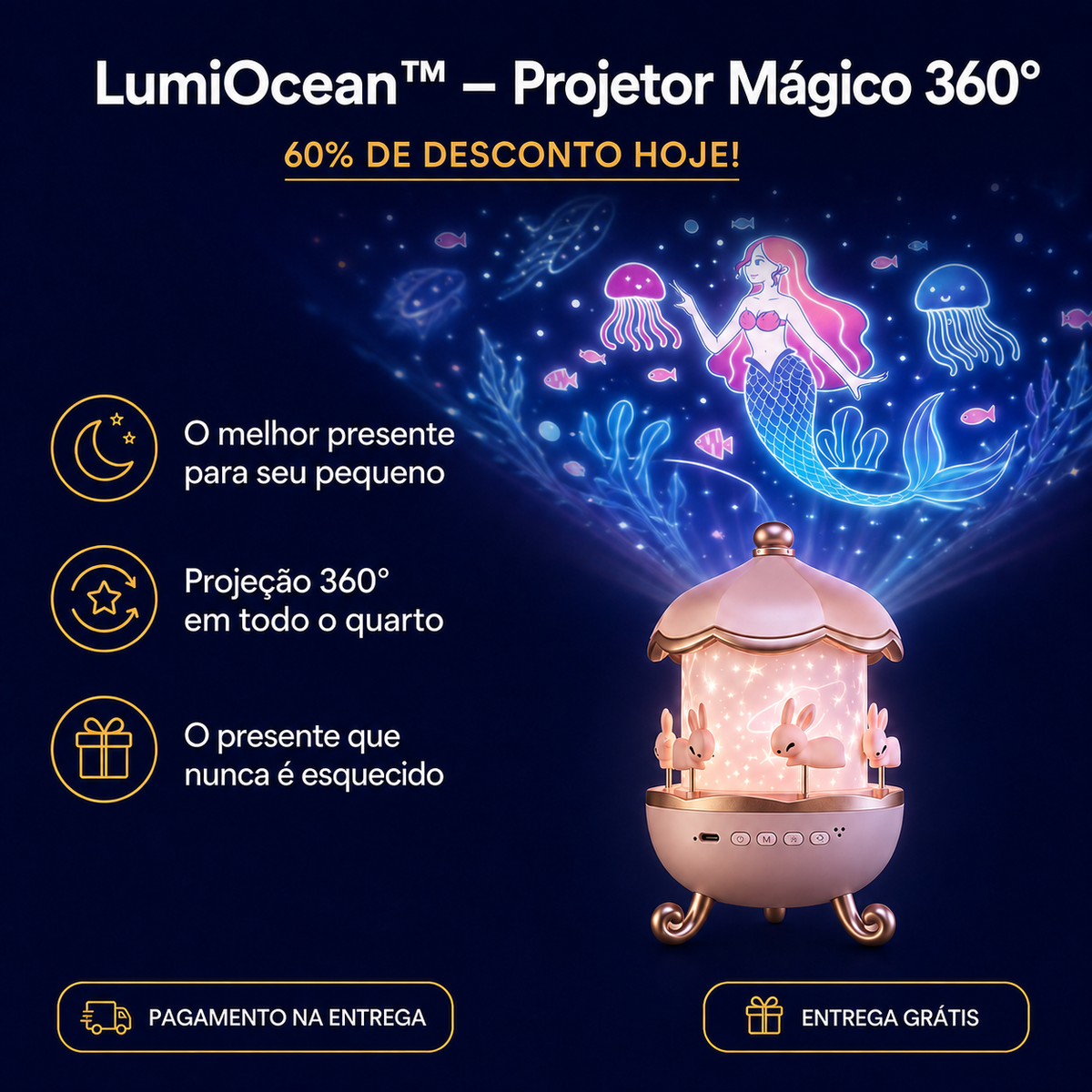 LumiOcean™ - Projetor Mágico 360° · O presente que a criança nunca esquece!