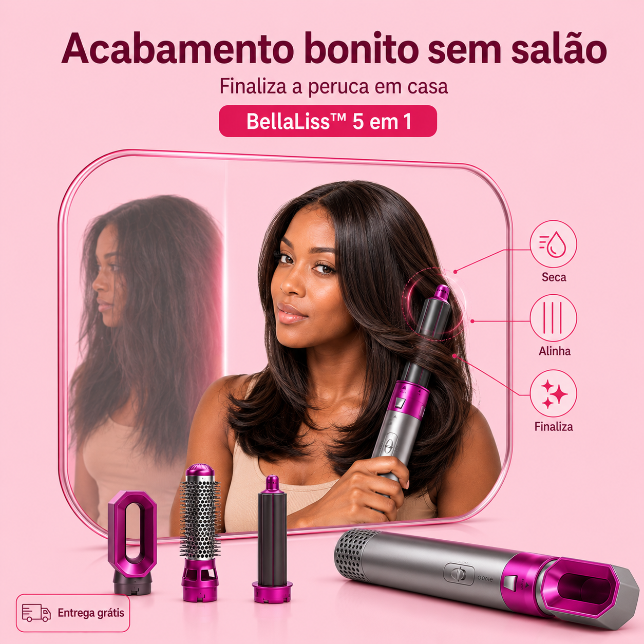 BellaLiss™ - Escova Secadora 5 em 1 que Alisa, Modela e Dá Vida o Cabelo