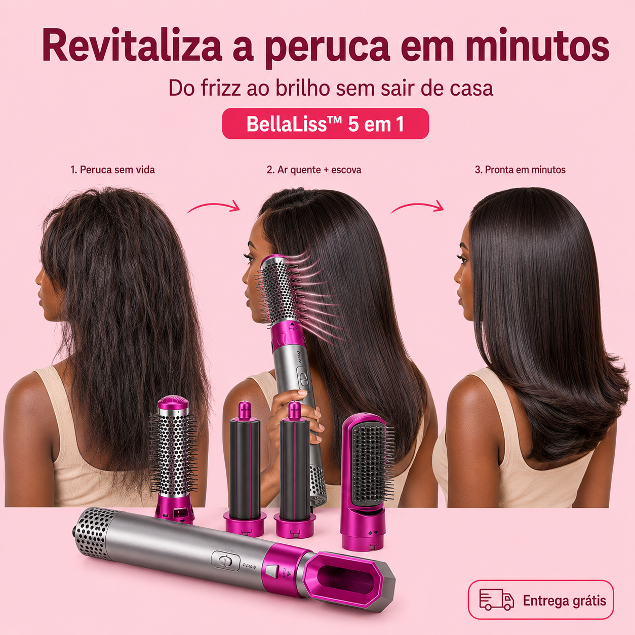 BellaLiss™ - Escova Secadora 5 em 1 que Alisa, Modela e Dá Vida o Cabelo