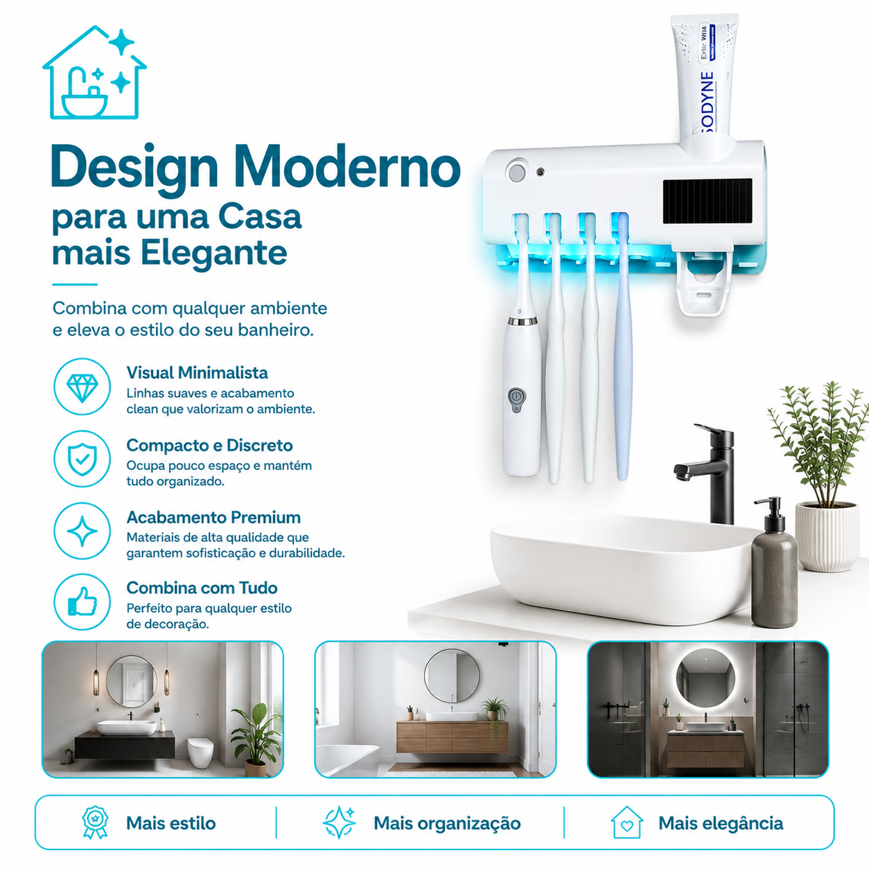 SafeBrush™  Esterilizador Inteligente que Elimina as Bactérias
