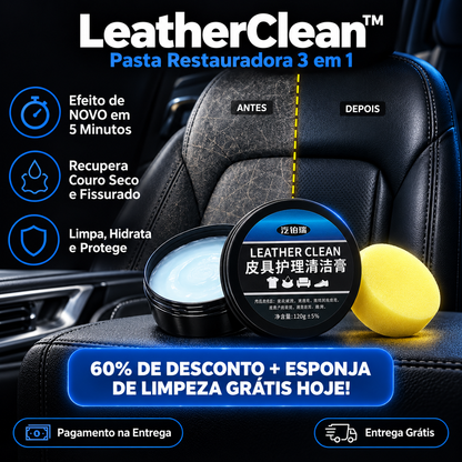 LeatherClean™ – Pasta Restauradora de Couro + Esponjas de Limpeza GRATIS HOJE  🔥