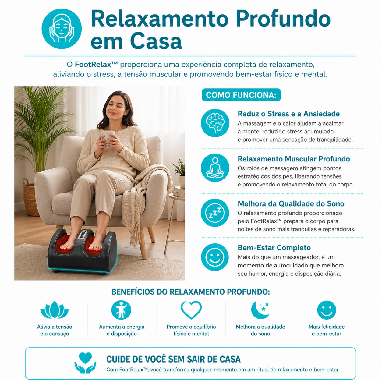 🦶 FootRelax™ - Massageador  com Aquecimento para Pés Cansados e Dores