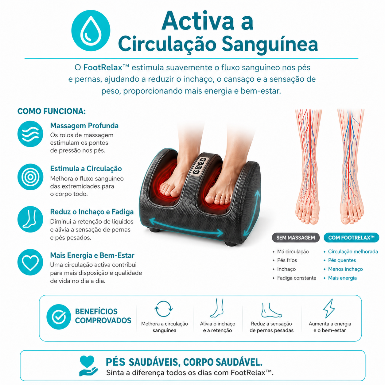 🦶 FootRelax™ - Massageador  com Aquecimento para Pés Cansados e Dores