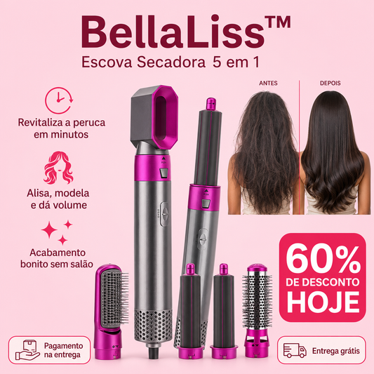 BellaLiss™ - Escova Secadora 5 em 1 que Alisa, Modela e Dá Vida o Cabelo